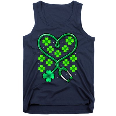 Shamrock Nurse St Patricks Day Stethoscope Heartbeat Clover Tank Top