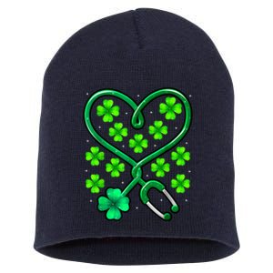 Shamrock Nurse St Patricks Day Stethoscope Heartbeat Clover Short Acrylic Beanie