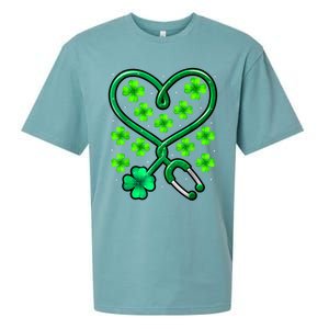 Shamrock Nurse St Patricks Day Stethoscope Heartbeat Clover Sueded Cloud Jersey T-Shirt