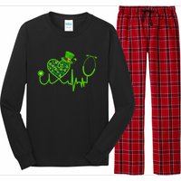 Stethoscope Nurse St Patrick's Day Lucky Nurse Shamrock Long Sleeve Pajama Set