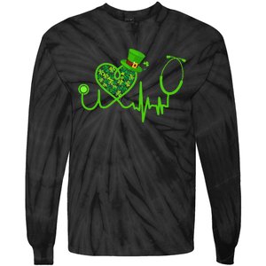 Stethoscope Nurse St Patrick's Day Lucky Nurse Shamrock Tie-Dye Long Sleeve Shirt