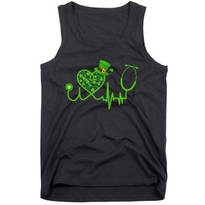 Stethoscope Nurse St Patrick's Day Lucky Nurse Shamrock Tank Top