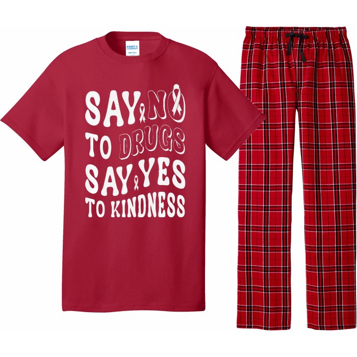 Say No to Drugs Say Yes to Kindness Groovy Red Ribbon Week Pajama Set