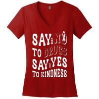 Say No to Drugs Say Yes to Kindness Groovy Red Ribbon Week Women's V-Neck T-Shirt