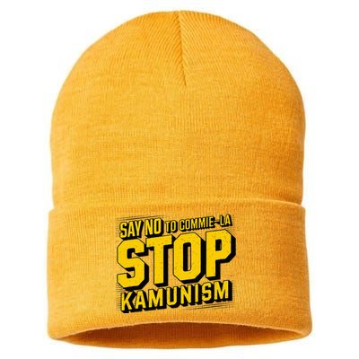 Say No To Commie La Stop Kamunism Funny Anti Kamala Harris Sustainable Knit Beanie