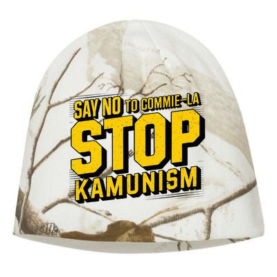 Say No To Commie La Stop Kamunism Funny Anti Kamala Harris Kati - Camo Knit Beanie