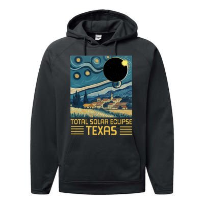 Starry Night Texas Total Solar Eclipse Artwork Performance Fleece Hoodie