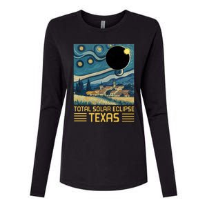 Starry Night Texas Total Solar Eclipse Artwork Womens Cotton Relaxed Long Sleeve T-Shirt