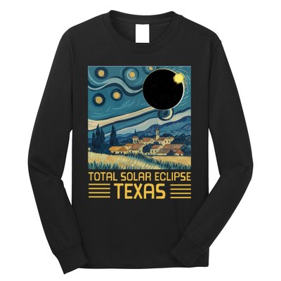 Starry Night Texas Total Solar Eclipse Artwork Long Sleeve Shirt