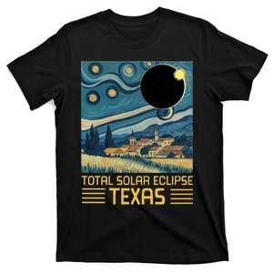 Starry Night Texas Total Solar Eclipse Artwork T-Shirt