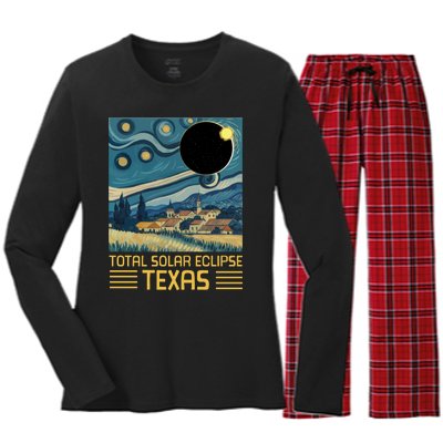 Starry Night Texas Total Solar Eclipse Artwork Women's Long Sleeve Flannel Pajama Set 