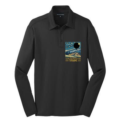 Starry Night Texas Total Solar Eclipse Artwork Silk Touch Performance Long Sleeve Polo