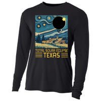 Starry Night Texas Total Solar Eclipse Artwork Cooling Performance Long Sleeve Crew