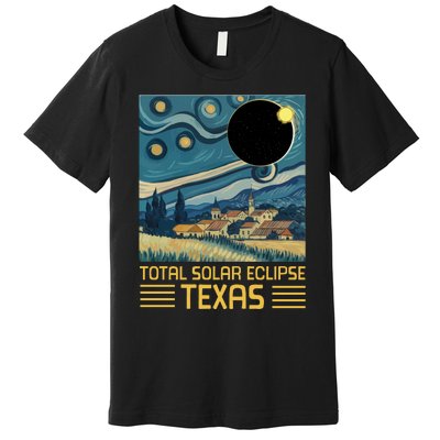 Starry Night Texas Total Solar Eclipse Artwork Premium T-Shirt