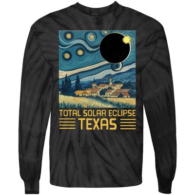 Starry Night Texas Total Solar Eclipse Artwork Tie-Dye Long Sleeve Shirt