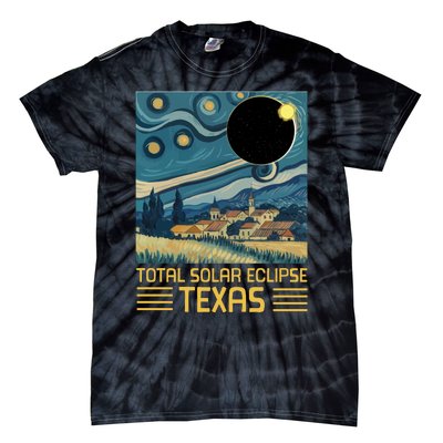 Starry Night Texas Total Solar Eclipse Artwork Tie-Dye T-Shirt