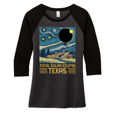 Starry Night Texas Total Solar Eclipse Artwork Women's Tri-Blend 3/4-Sleeve Raglan Shirt