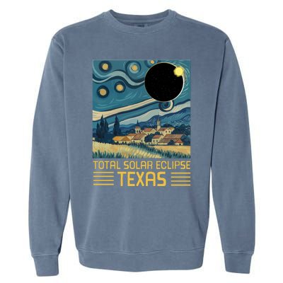 Starry Night Texas Total Solar Eclipse Artwork Garment-Dyed Sweatshirt