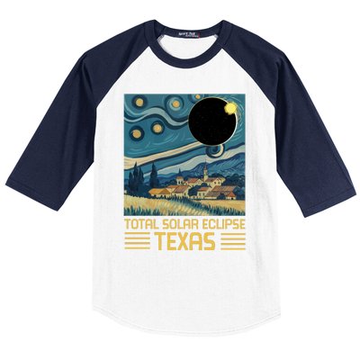 Starry Night Texas Total Solar Eclipse Artwork Baseball Sleeve Shirt