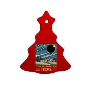 Starry Night Texas Total Solar Eclipse Artwork Ceramic Tree Ornament