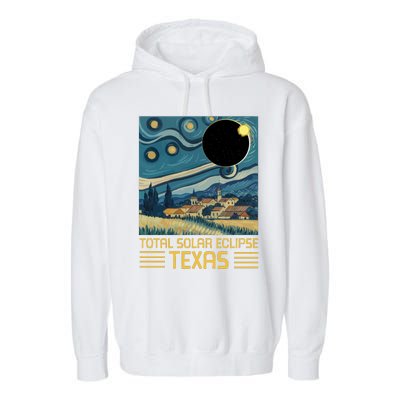 Starry Night Texas Total Solar Eclipse Artwork Garment-Dyed Fleece Hoodie