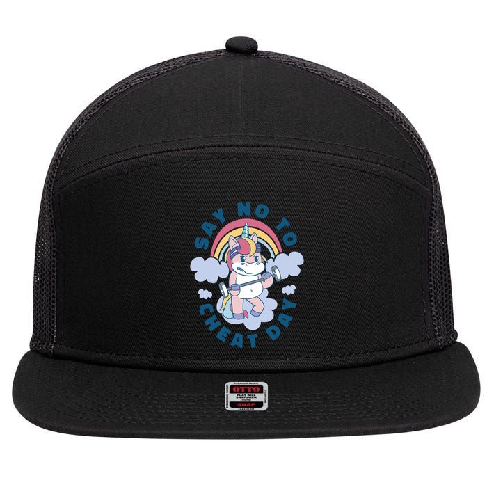Say No To Cheat Day Unicorn Gym 7 Panel Mesh Trucker Snapback Hat