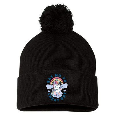 Say No To Cheat Day Unicorn Gym Pom Pom 12in Knit Beanie