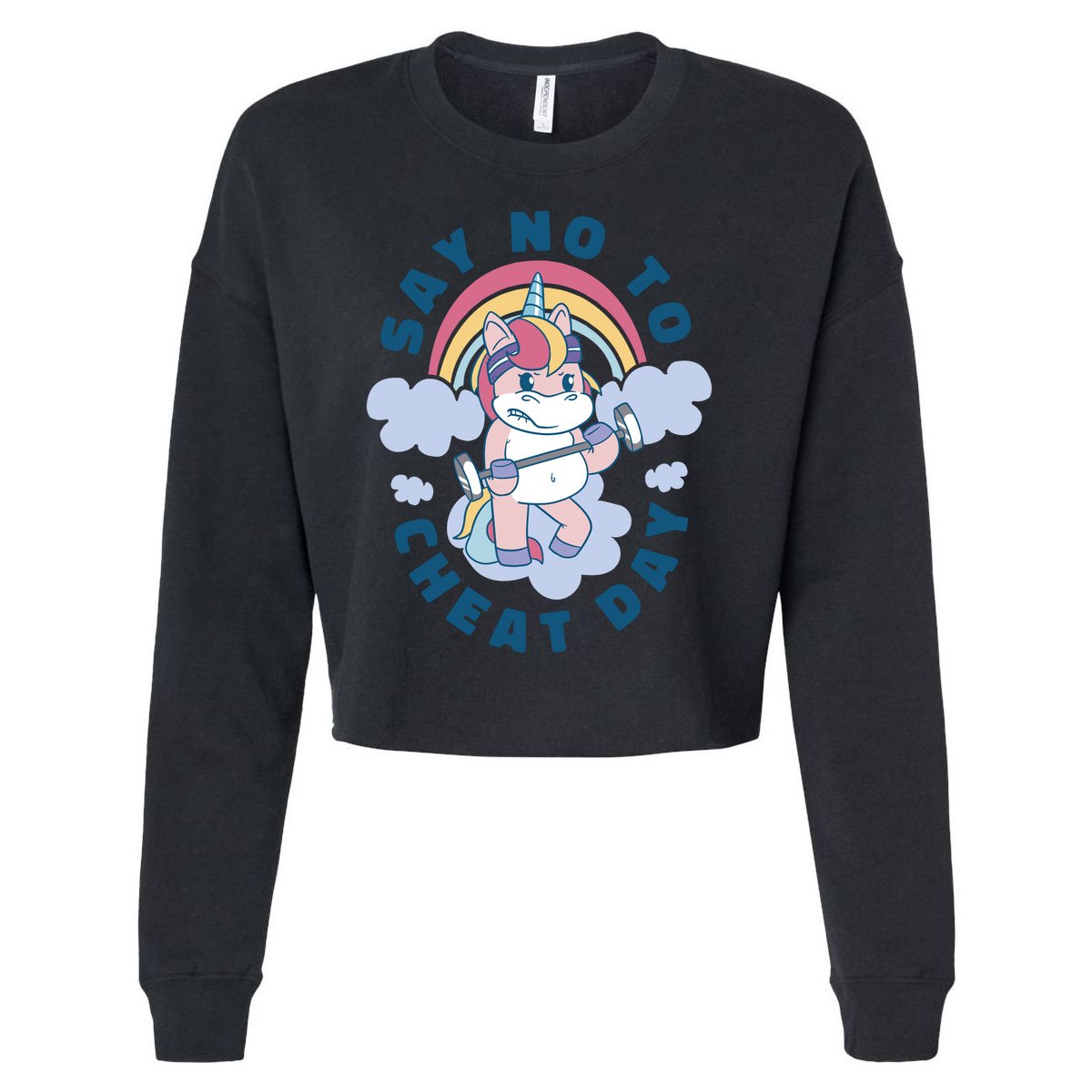 Say No To Cheat Day Unicorn Gym Cropped Pullover Crew