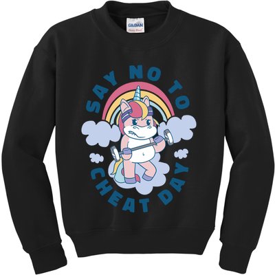 Say No To Cheat Day Unicorn Gym Kids Sweatshirt