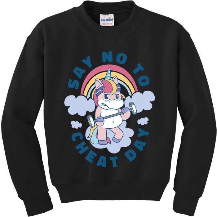 Say No To Cheat Day Unicorn Gym Kids Sweatshirt