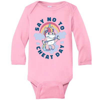 Say No To Cheat Day Unicorn Gym Baby Long Sleeve Bodysuit