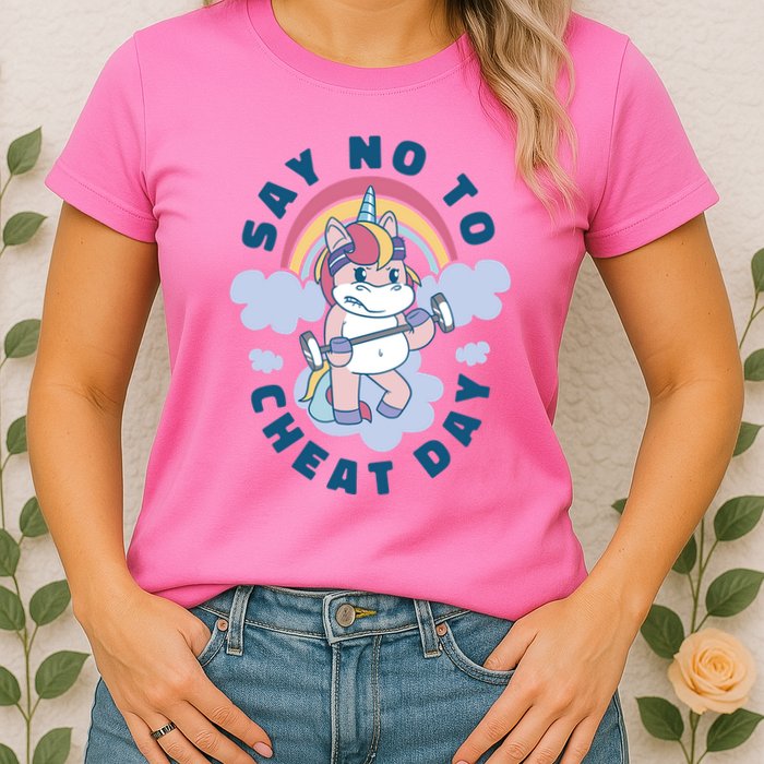 Say No To Cheat Day Unicorn Gym Womens T-Shirt