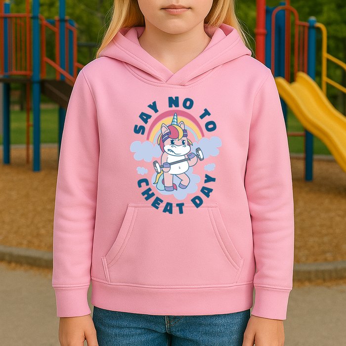 Say No To Cheat Day Unicorn Gym Kids Hoodie