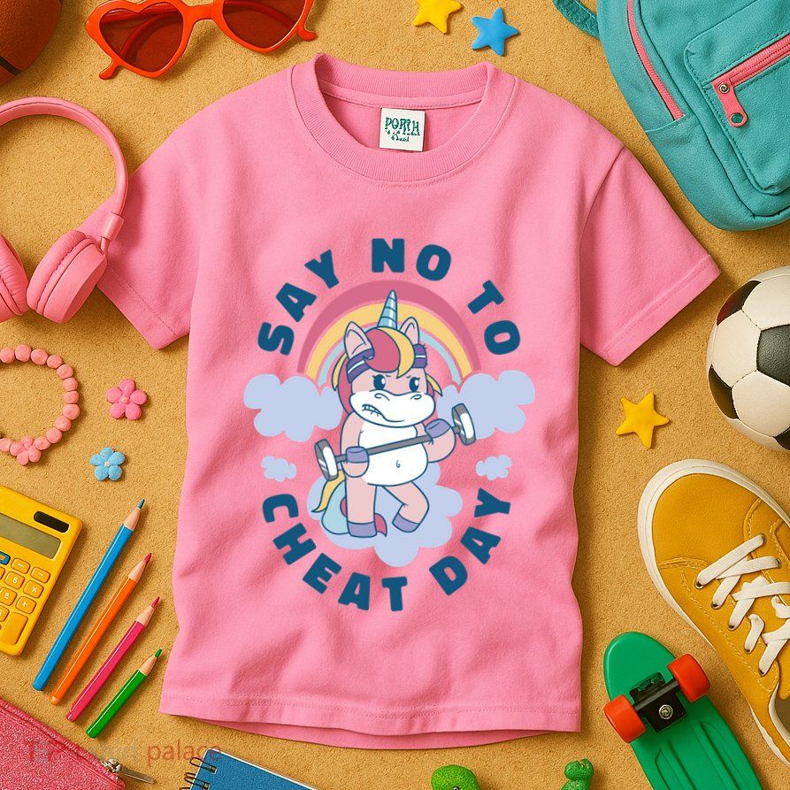 Say No To Cheat Day Unicorn Gym Kids T-Shirt