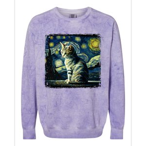 Starry Night Tabby Cat Funny Tabby Cat Graphic Men Women Colorblast Crewneck Sweatshirt