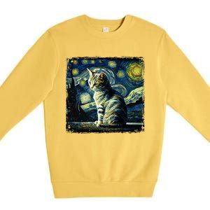 Starry Night Tabby Cat Funny Tabby Cat Graphic Men Women Premium Crewneck Sweatshirt