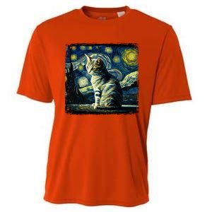 Starry Night Tabby Cat Funny Tabby Cat Graphic Men Women Cooling Performance Crew T-Shirt