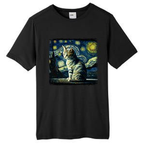 Starry Night Tabby Cat Funny Tabby Cat Graphic Men Women Tall Fusion ChromaSoft Performance T-Shirt