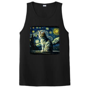 Starry Night Tabby Cat Funny Tabby Cat Graphic Men Women PosiCharge Competitor Tank