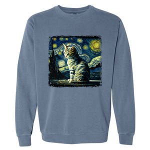 Starry Night Tabby Cat Funny Tabby Cat Graphic Men Women Garment-Dyed Sweatshirt