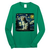 Starry Night Tabby Cat Funny Tabby Cat Graphic Men Women Long Sleeve Shirt