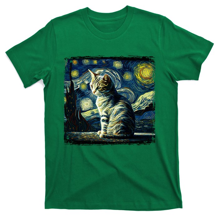 Starry Night Tabby Cat Funny Tabby Cat Graphic Men Women T-Shirt