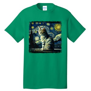 Starry Night Tabby Cat Funny Tabby Cat Graphic Men Women Tall T-Shirt