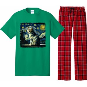 Starry Night Tabby Cat Funny Tabby Cat Graphic Men Women Pajama Set