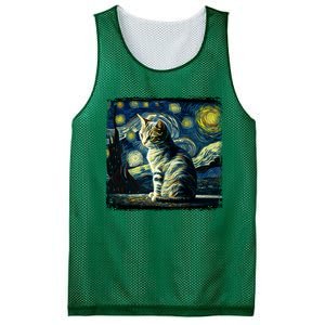 Starry Night Tabby Cat Funny Tabby Cat Graphic Men Women Mesh Reversible Basketball Jersey Tank