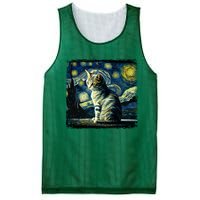 Starry Night Tabby Cat Funny Tabby Cat Graphic Men Women Mesh Reversible Basketball Jersey Tank