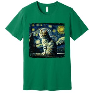 Starry Night Tabby Cat Funny Tabby Cat Graphic Men Women Premium T-Shirt