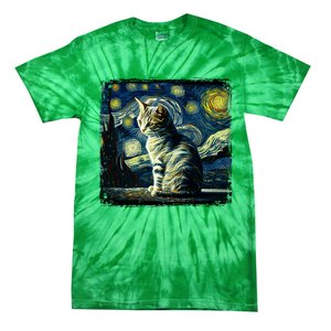 Starry Night Tabby Cat Funny Tabby Cat Graphic Men Women Tie-Dye T-Shirt