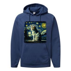 Starry Night Tabby Cat Funny Tabby Cat Graphic Men Women Performance Fleece Hoodie