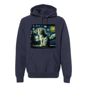 Starry Night Tabby Cat Funny Tabby Cat Graphic Men Women Premium Hoodie